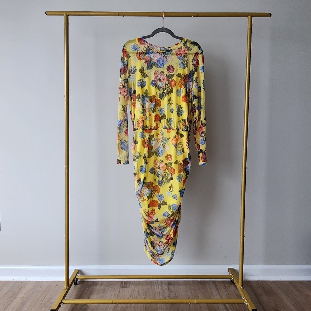 ASOS CURVE Printed Mesh Pencil Dress With Ruched Skirt